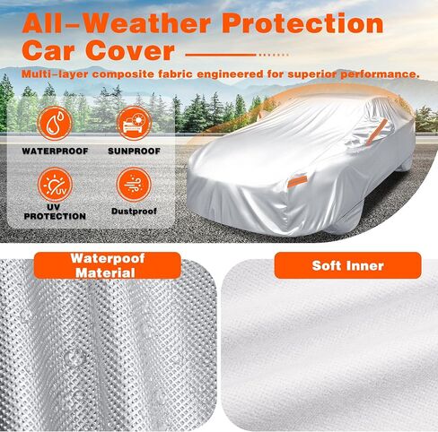 غطاء سيارة iCOVER، مقاوم للماء لجميع الأحوال الجوية لسيارة Toyota Camry، Honda Accord، BMW 5 Series، Mercedes E-Class، Audi A6 (الطول 192 بوصة إلى 198 بوصة) غطاء خارجي كامل خارجي مع أغطية إطارات قابلة للفصل in Kuwait