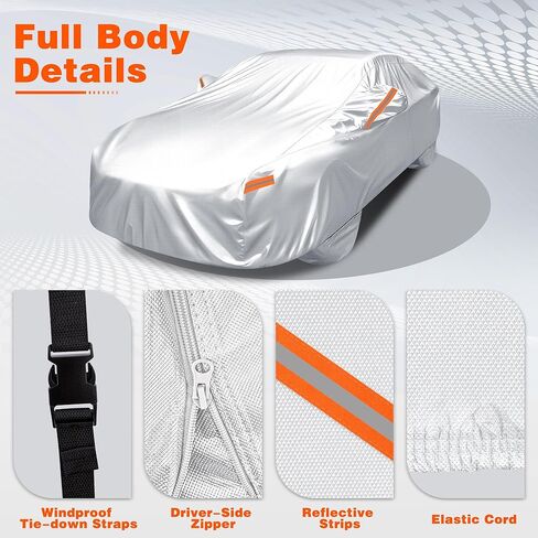 غطاء سيارة iCOVER، مقاوم للماء لجميع الأحوال الجوية لسيارة Toyota Camry، Honda Accord، BMW 5 Series، Mercedes E-Class، Audi A6 (الطول 192 بوصة إلى 198 بوصة) غطاء خارجي كامل خارجي مع أغطية إطارات قابلة للفصل in Kuwait