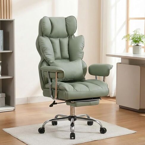Big and Tall Office Chair 400lbs - Heavy Duty Executive Desk Chair with Footrest, High Back PU Leather Ergonomic Computer Chair with Extra Wide Seat & Thick Cushion for Home Office (Green) in Saudi Arabia