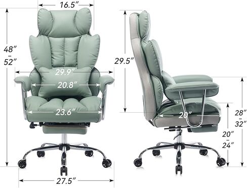 Big and Tall Office Chair 400lbs - Heavy Duty Executive Desk Chair with Footrest, High Back PU Leather Ergonomic Computer Chair with Extra Wide Seat & Thick Cushion for Home Office (Green) in Saudi Arabia