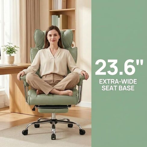 Big and Tall Office Chair 400lbs - Heavy Duty Executive Desk Chair with Footrest, High Back PU Leather Ergonomic Computer Chair with Extra Wide Seat & Thick Cushion for Home Office (Green) in Saudi Arabia