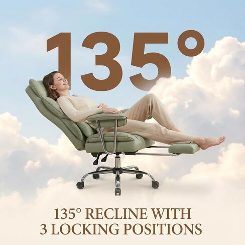 Big and Tall Office Chair 400lbs - Heavy Duty Executive Desk Chair with Footrest, High Back PU Leather Ergonomic Computer Chair with Extra Wide Seat & Thick Cushion for Home Office (Green) in Saudi Arabia