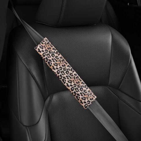 قطعتان من وسادة غطاء حزام الأمان، واقي حزام الأمان ناعم ولطيف، ملحقات السيارة العالمية والديكور الداخلي (طباعة الفهد) in Kuwait