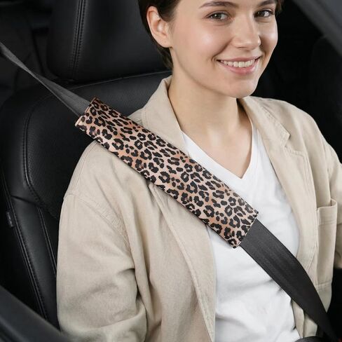 قطعتان من وسادة غطاء حزام الأمان، واقي حزام الأمان ناعم ولطيف، ملحقات السيارة العالمية والديكور الداخلي (طباعة الفهد) in Kuwait