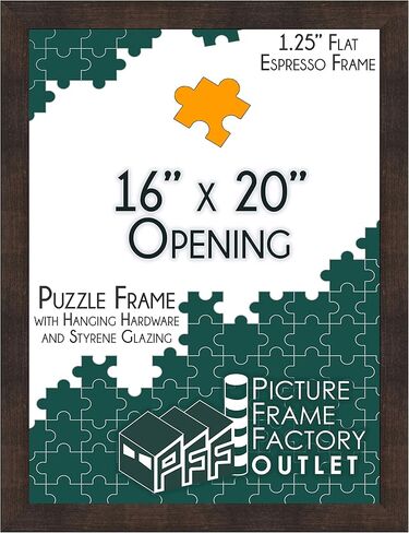 إطار أحجية PFFO مقاس 16 × 20، طراز إسبرسو مسطح حديث مقاس 1.25 بوصة، زجاج شبكي شفاف، دعم قوي، أدوات تعليق على الحائط متضمنة - عرض للألغاز أو الأعمال الفنية أو الملصقات أو الصور in Kuwait