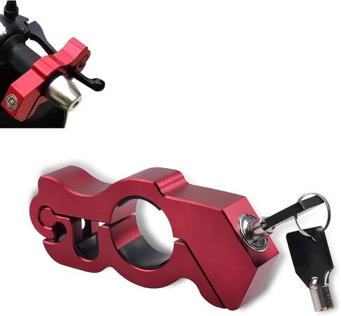 1 PC Bike Handlebar Lock, Anti-Theft Adjustable Motorcycle Lock for Handlebar & Brake Lever, Heavy Duty Complete Bicycle Fixing, Universal for Most Bike Scooter Moped or ATV Motorcycle (Red) in Kuwait