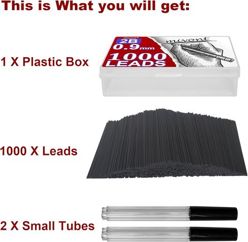 1000 قطعة 0.9 مم 2B من الرصاص الرصاص الجرافيت الميكانيكي المقاوم للكسر للكتابة والرسم بسلاسة، متوافق مع أقلام الرصاص الميكانيكية 0.9 مم in Kuwait