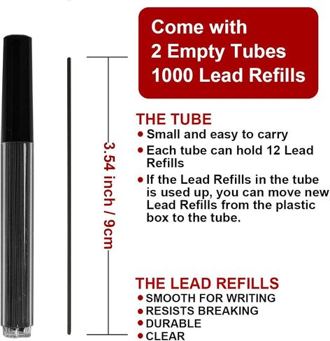 1000 قطعة 0.9 مم 2B من الرصاص الرصاص الجرافيت الميكانيكي المقاوم للكسر للكتابة والرسم بسلاسة، متوافق مع أقلام الرصاص الميكانيكية 0.9 مم in Kuwait