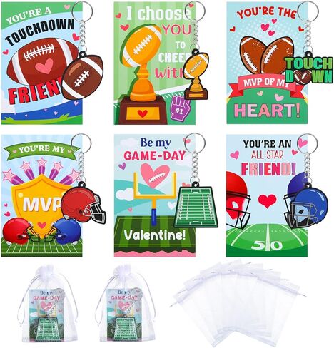 Kenning 36 Set Valentines Sports Ball Keychain Gift with Cards Valentine's Day Sports Keychains Party Favors for School Classroom Exchange Gift Prizes Bag Stuffers in Saudi Arabia