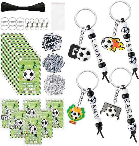 Y1tvei Soccer DIY Keychains Set - Football Beads Charms Making Kit, Create Your Own Bead Keychains with Acrylic and Cards DIY Crafts Bracelet Accessory Gift for Kids Soccer Lover Zipper Bag Hanger Key in Saudi Arabia