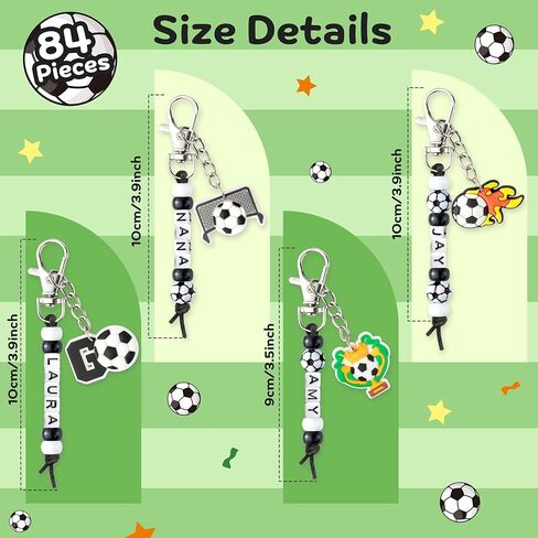 Y1tvei Soccer DIY Keychains Set - Football Beads Charms Making Kit, Create Your Own Bead Keychains with Acrylic and Cards DIY Crafts Bracelet Accessory Gift for Kids Soccer Lover Zipper Bag Hanger Key in Saudi Arabia
