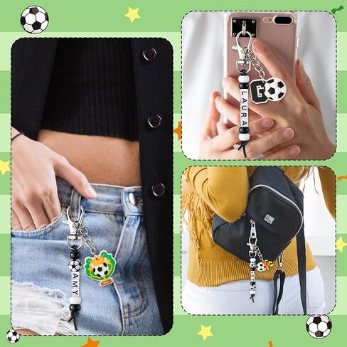 Y1tvei Soccer DIY Keychains Set - Football Beads Charms Making Kit, Create Your Own Bead Keychains with Acrylic and Cards DIY Crafts Bracelet Accessory Gift for Kids Soccer Lover Zipper Bag Hanger Key in Saudi Arabia