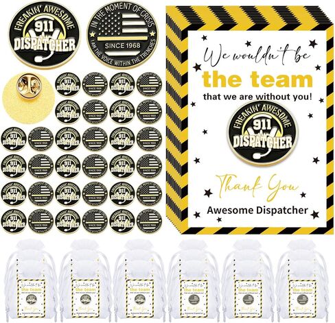 Landical 48 Pcs Dispatcher Appreciation Week Pins Bulk Dispatcher Appreciation Party Favors 9-1-1 Thank You Gift Challenge Coin Telecommunicator Week Gift (Classic) in Saudi Arabia