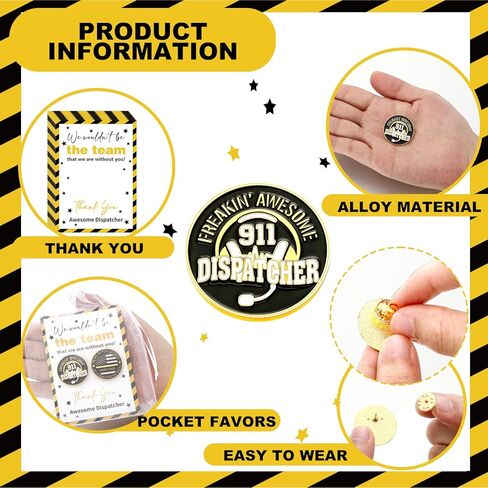 Landical 48 Pcs Dispatcher Appreciation Week Pins Bulk Dispatcher Appreciation Party Favors 9-1-1 Thank You Gift Challenge Coin Telecommunicator Week Gift (Classic) in Saudi Arabia