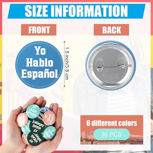 36 جهاز كمبيوتر شخصى Hablo Español Pin - أنا أتكلم الإسبانية زر Pinback للمعلم والممرضة الطبيب هدية 1.5 بوصة جولة شارة زر بروش Pinback الإسبانية الملحقات للملابس قبعة حقيبة زميل العمل النساء الرجال in Saudi Arabia