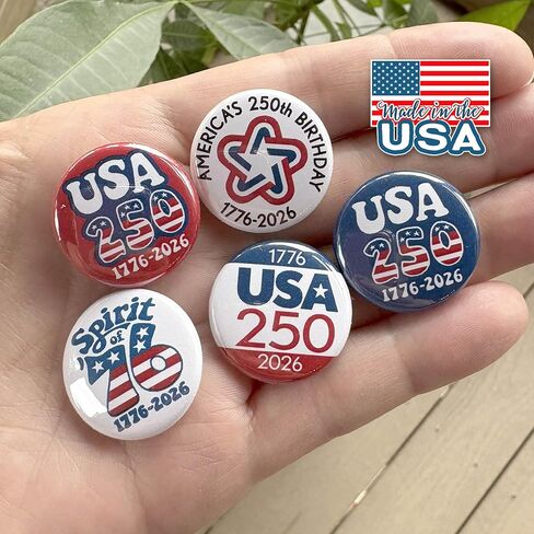 America 250th - 25-Pack MINI Buttons, 1 Inch Lapel Pins, Red White and Blue Patriotic Designs - American Revolution 250 1776-2026 USA - Set 039 in Kuwait