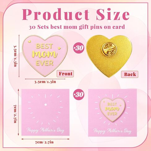 Kenning 30 Sets Best Mom Gift Pins bulk christian mothers day gifts Pink Heart Shaped Pins with Cards Happy Mother's Gift Brooches for Mother Birthday Christian Church Ladies Group Party Favors in Saudi Arabia