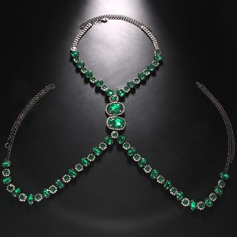 STONEFANS Rhinestone Green Body Chain Harness Men Crystal Waist Chain Belt Sexy Men Chest Chains Festival Rave Body Jewelry Adjustable (Green) in Saudi Arabia