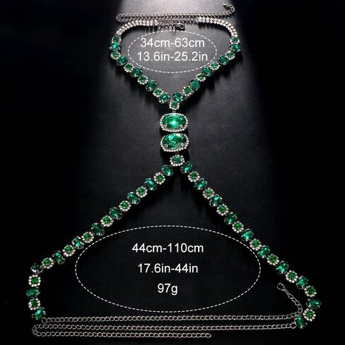 STONEFANS Rhinestone Green Body Chain Harness Men Crystal Waist Chain Belt Sexy Men Chest Chains Festival Rave Body Jewelry Adjustable (Green) in Saudi Arabia