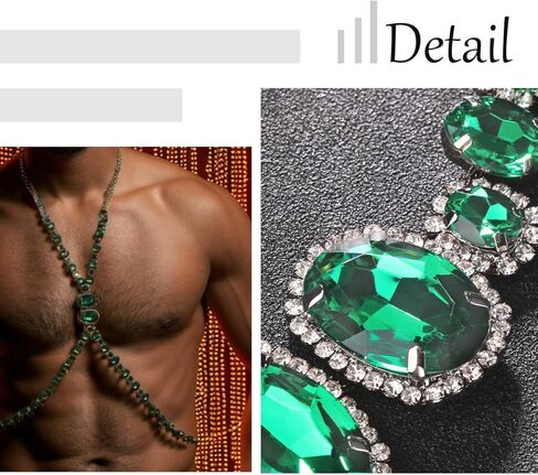 STONEFANS Rhinestone Green Body Chain Harness Men Crystal Waist Chain Belt Sexy Men Chest Chains Festival Rave Body Jewelry Adjustable (Green) in Saudi Arabia