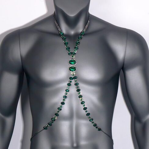 STONEFANS Rhinestone Green Body Chain Harness Men Crystal Waist Chain Belt Sexy Men Chest Chains Festival Rave Body Jewelry Adjustable (Green) in Saudi Arabia