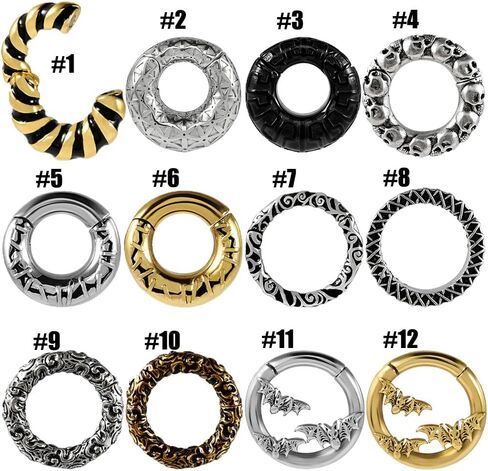 2 PCS Stainless Steel Ear Gauges with Skull & Textured Design - Hypoallergenic Ear Expander for Cartilage/Lobe Piercing, Magnetic Closure Jewelry for Men Women (Daily/Gothic Style) in Saudi Arabia