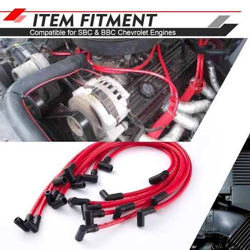 مجموعة أسلاك توصيل الإشعال عالية الأداء 10.5 مم بديلة لـ SBC HEI BBC Chevy 350 383 454 Electronic (أحمر) in Saudi Arabia