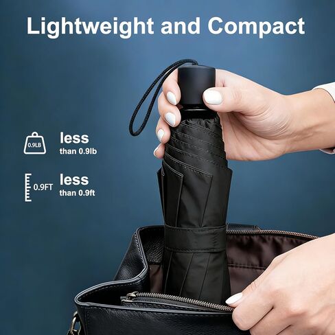 مظلات مدمجة عالية الجودة قابلة للطي مقاومة للرياح مقاومة للماء للرجال والنساء والفتيات، مظلة كلاسيكية سوداء للسفر ومحمولة للأشعة فوق البنفسجية لحقيبة الظهر، مظلة يدوية خفيفة الوزن للأيام المشمسة الممطرة والرياح في الهواء الطلق in Kuwait