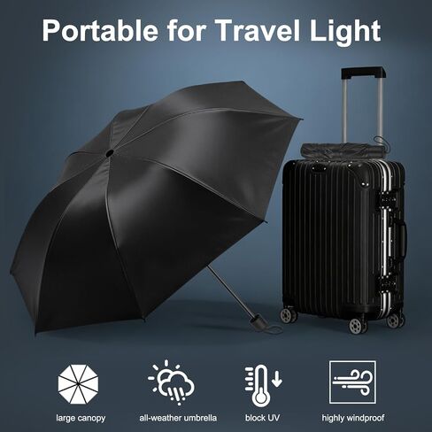 مظلات مدمجة عالية الجودة قابلة للطي مقاومة للرياح مقاومة للماء للرجال والنساء والفتيات، مظلة كلاسيكية سوداء للسفر ومحمولة للأشعة فوق البنفسجية لحقيبة الظهر، مظلة يدوية خفيفة الوزن للأيام المشمسة الممطرة والرياح في الهواء الطلق in Kuwait