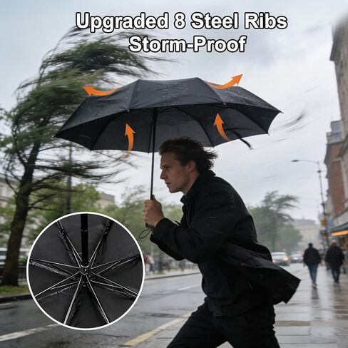 مظلات مدمجة عالية الجودة قابلة للطي مقاومة للرياح مقاومة للماء للرجال والنساء والفتيات، مظلة كلاسيكية سوداء للسفر ومحمولة للأشعة فوق البنفسجية لحقيبة الظهر، مظلة يدوية خفيفة الوزن للأيام المشمسة الممطرة والرياح في الهواء الطلق in Kuwait