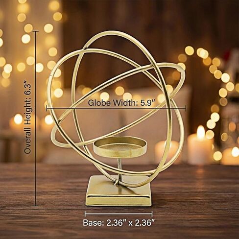حامل شموع إعصار ذهبي - ديكور حامل شموع معدني حديث مع تصميم حلقة هندسية، حامل شموع أنيق للشموع العمودية وديكور الطاولة، لهجة على شكل فانوس ديكور داخلي in Saudi Arabia