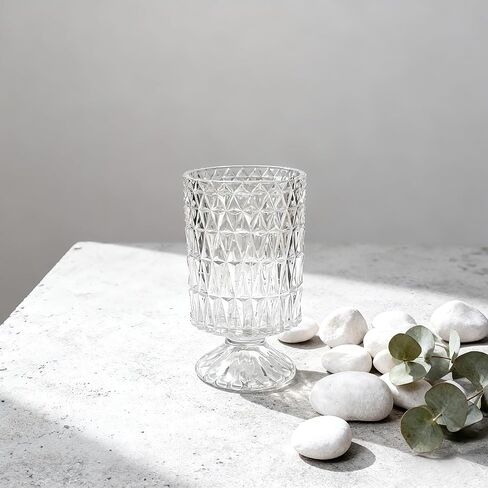 مزهرية أسطوانية من الزجاج الشفاف وحامل شموع إعصار زجاجي - حامل شموع زجاجي منقوش بالألماس، مزهرية زهور لحفلات الزفاف، ديكور المنزل، هدية الانتقال لمنزل جديد in Kuwait