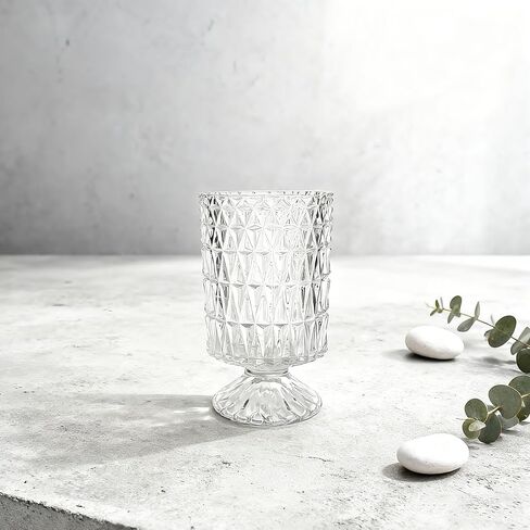 مزهرية أسطوانية من الزجاج الشفاف وحامل شموع إعصار زجاجي - حامل شموع زجاجي منقوش بالألماس، مزهرية زهور لحفلات الزفاف، ديكور المنزل، هدية الانتقال لمنزل جديد in Kuwait