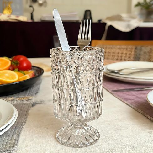 مزهرية أسطوانية من الزجاج الشفاف وحامل شموع إعصار زجاجي - حامل شموع زجاجي منقوش بالألماس، مزهرية زهور لحفلات الزفاف، ديكور المنزل، هدية الانتقال لمنزل جديد in Kuwait