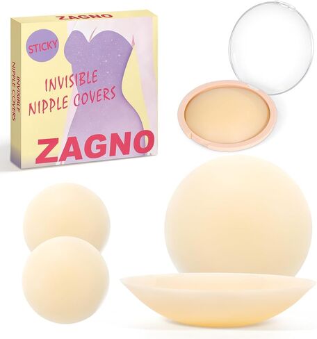 ZAGNO Nipple Covers for Women,Seamless Design,Reusable Adhesive Silicone Bra Pasties for No Show Strapless Dress,Waterproof Design with Travel Case Pink in Saudi Arabia