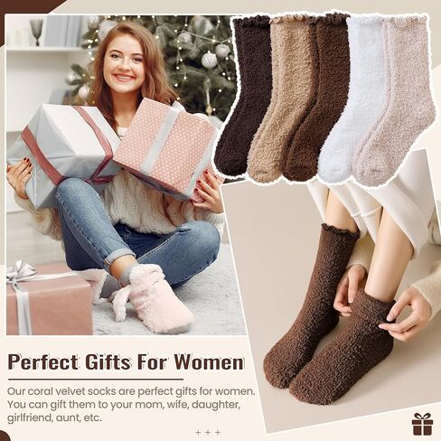Eocom Womens Fuzzy Ruffle Socks Slipper Fluffy Cozy Frilly Soft Plush Warm Winter Thick Crew Socks 5 Pairs in Kuwait