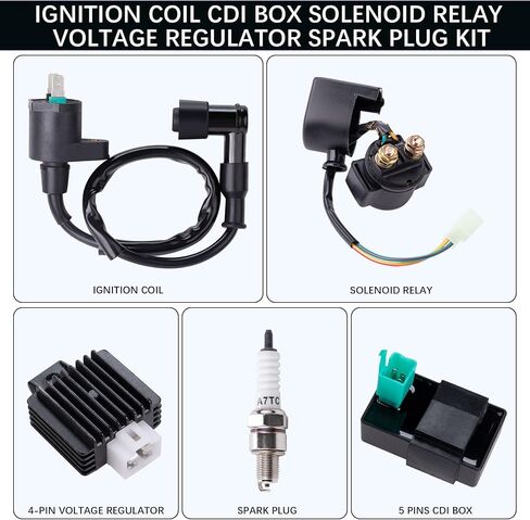 ملف الإشعال 5-PIN CDI Box Solenoid 4-PIN Relay منظم الجهد شرارة التوصيل عدة متوافق مع 50cc 70cc 90cc 110cc 125cc ATV الصينية Go Kart Dirt Bike Pit Bike TaoTao Moped Scooter Parts in Kuwait