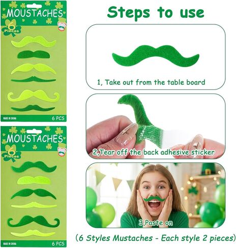 12pcs St. Patrick's Day Green Fake Mustache Set – Self-Adhesive Fake Beards for Irish Party Halloween Leprechaun Costume Cosplay Accessory in Saudi Arabia