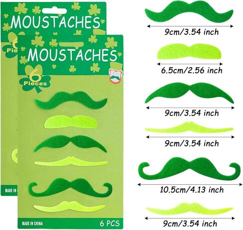 12pcs St. Patrick's Day Green Fake Mustache Set – Self-Adhesive Fake Beards for Irish Party Halloween Leprechaun Costume Cosplay Accessory in Saudi Arabia