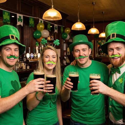 12pcs St. Patrick's Day Green Fake Mustache Set – Self-Adhesive Fake Beards for Irish Party Halloween Leprechaun Costume Cosplay Accessory in Saudi Arabia