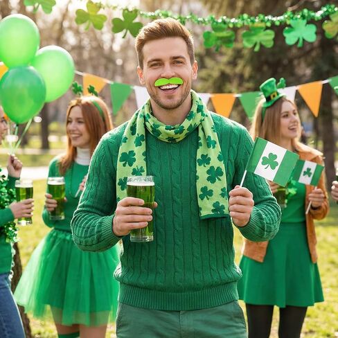 12pcs St. Patrick's Day Green Fake Mustache Set – Self-Adhesive Fake Beards for Irish Party Halloween Leprechaun Costume Cosplay Accessory in Saudi Arabia