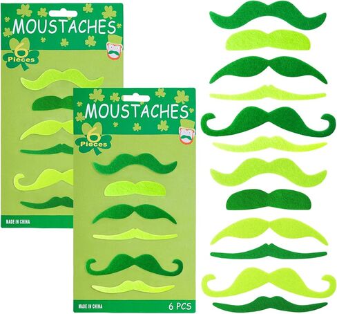 12pcs St. Patrick's Day Green Fake Mustache Set – Self-Adhesive Fake Beards for Irish Party Halloween Leprechaun Costume Cosplay Accessory in Saudi Arabia