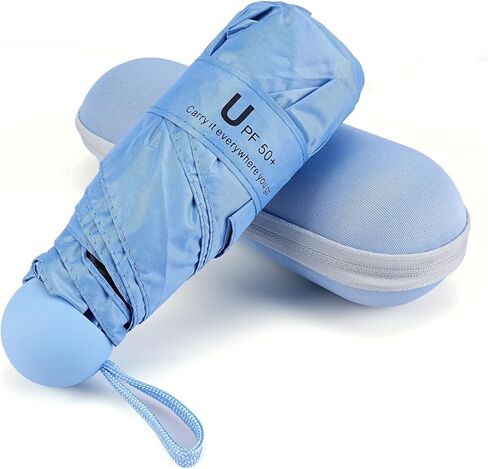 Mini Umbrella for Travel, Compact Folding Umbrella with Case, Lightweight 0.45lb Small Pocket for Backpack and Purse, Rain and Sun Protection - UPF 50+ Windproof Travel Umbrella Compact Mini for Outdoor Use in Saudi Arabia