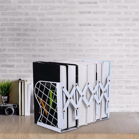 Folding Iron Art Book Storage Shelf White Expandable Grid Bookrack Organizer for Office and Home Desk Use in Saudi Arabia