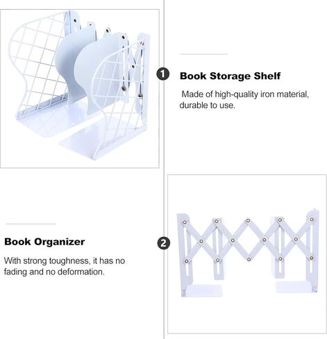 Folding Iron Art Book Storage Shelf White Expandable Grid Bookrack Organizer for Office and Home Desk Use in Saudi Arabia