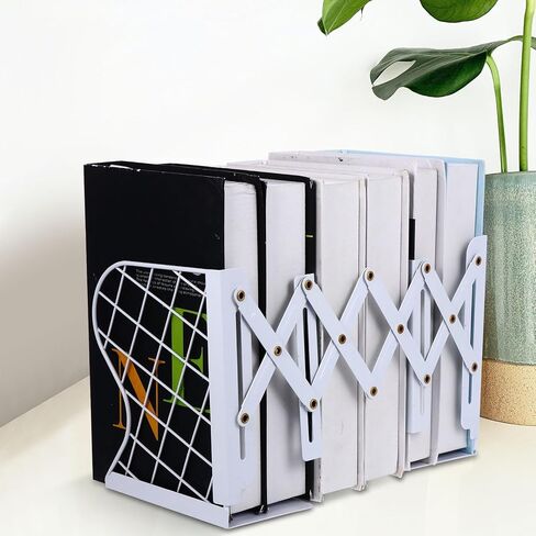 Folding Iron Art Book Storage Shelf White Expandable Grid Bookrack Organizer for Office and Home Desk Use in Saudi Arabia