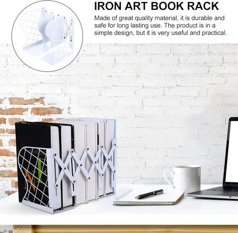 Folding Iron Art Book Storage Shelf White Expandable Grid Bookrack Organizer for Office and Home Desk Use in Saudi Arabia