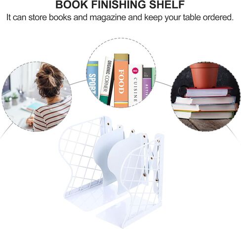 Folding Iron Art Book Storage Shelf White Expandable Grid Bookrack Organizer for Office and Home Desk Use in Saudi Arabia