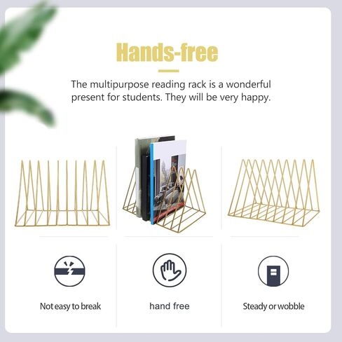 Metal Book Rack Desktop Organizer Large Iron Triangle Bookshelf Holder Gold Desktop Book Holder for Office Table Storage and Magazine File Rack in Saudi Arabia