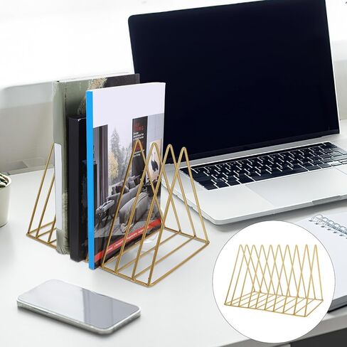 Metal Book Rack Desktop Organizer Large Iron Triangle Bookshelf Holder Gold Desktop Book Holder for Office Table Storage and Magazine File Rack in Saudi Arabia